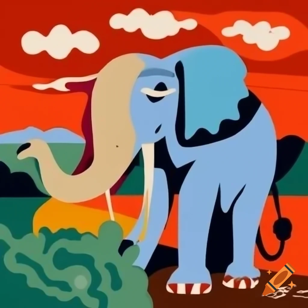 Pieter bruegel inspired scene featuring an elephant and a rooster on