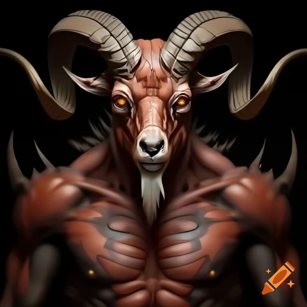 Realistic oil painting of a goat-headed demon with large horns