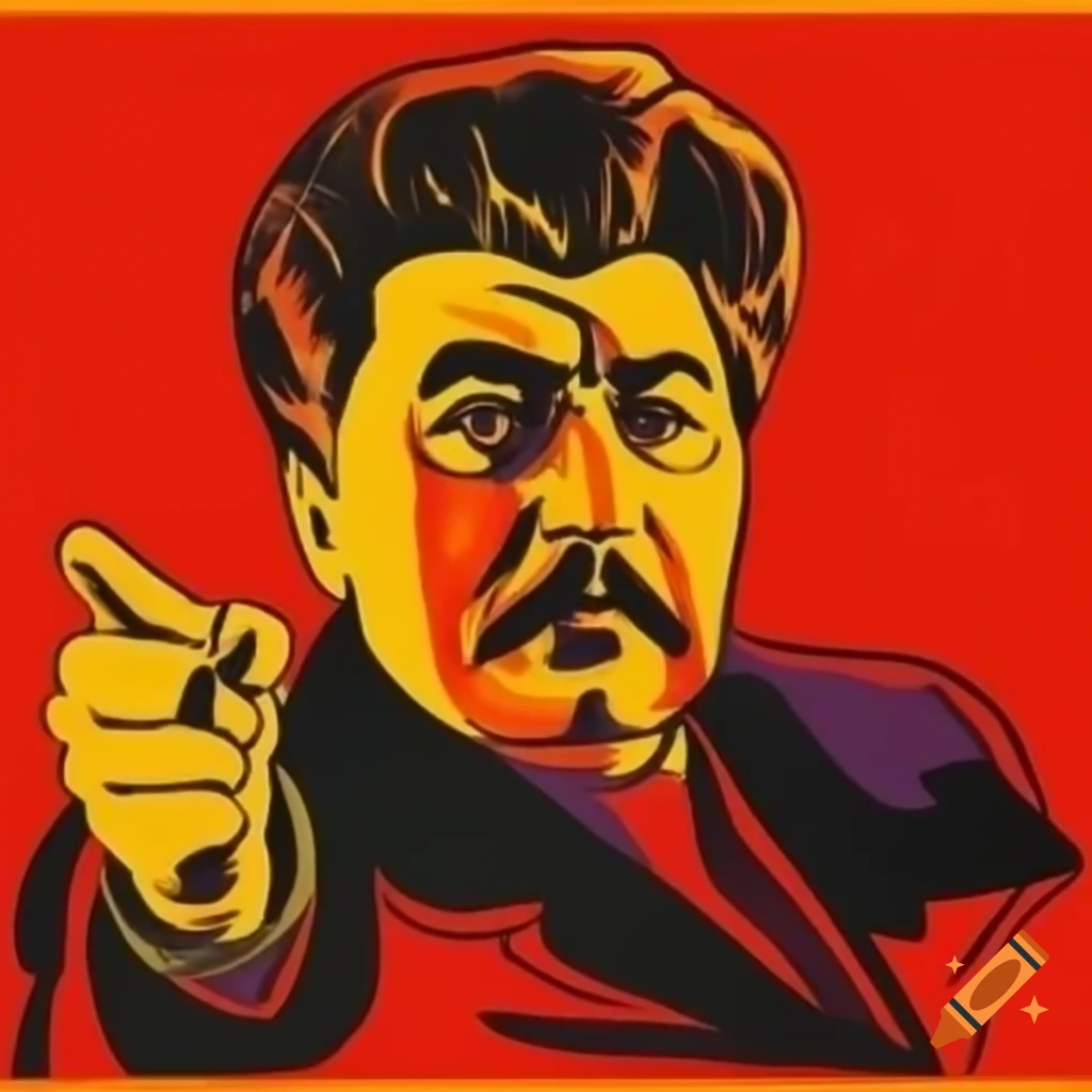 Soviet-style propaganda poster featuring engineer pointing forward in bold colors