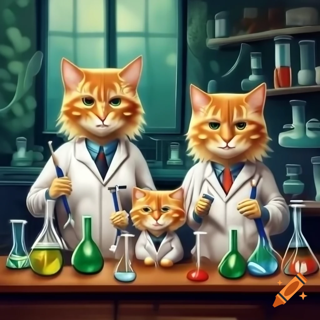 Yellow cats as laboratory technicians in pathology lab setting