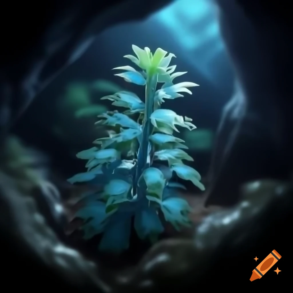 Blue orc plant growing in dark cave