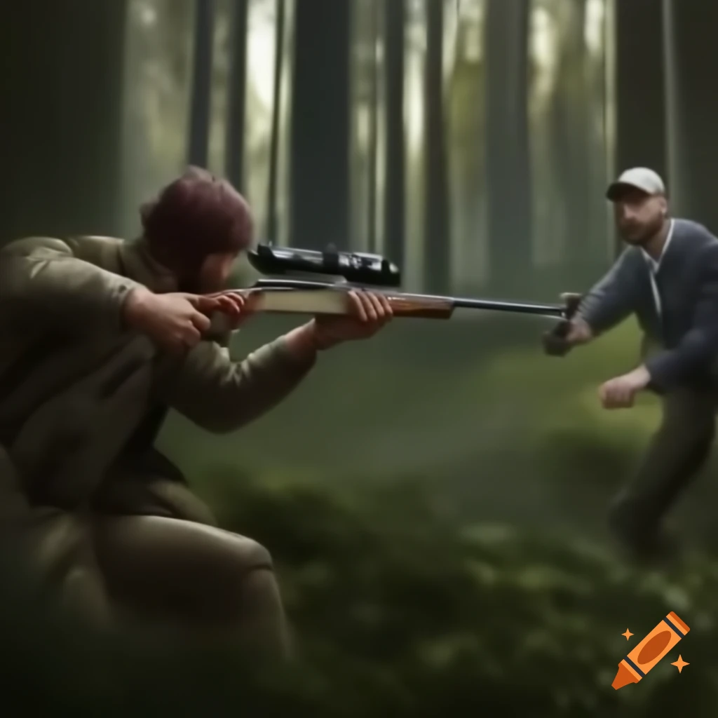 Man hunting in forest setting