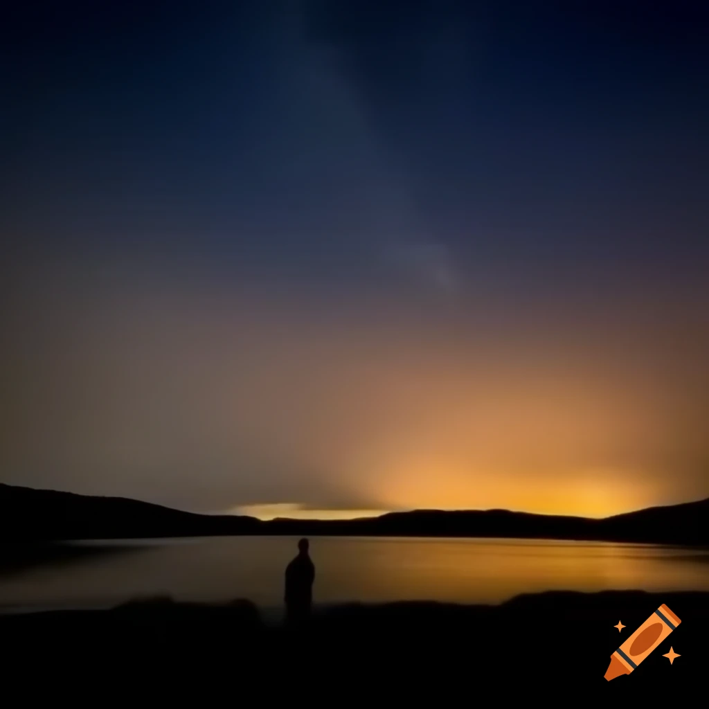 Night landscape in a tranquil valley with dark blue sky and sparkling stars