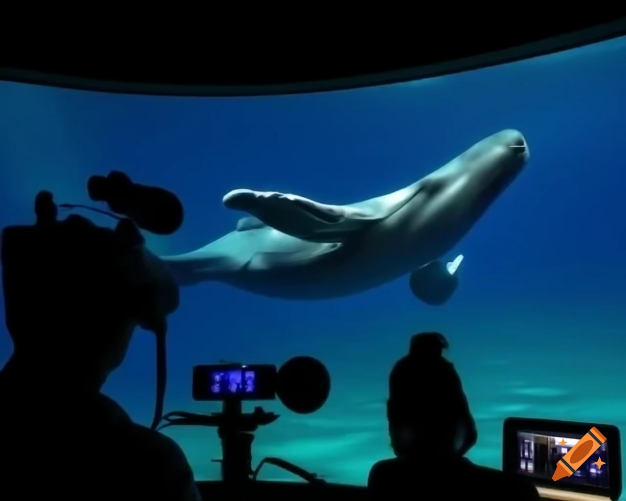 Whale on a recording set, showcasing unique interaction