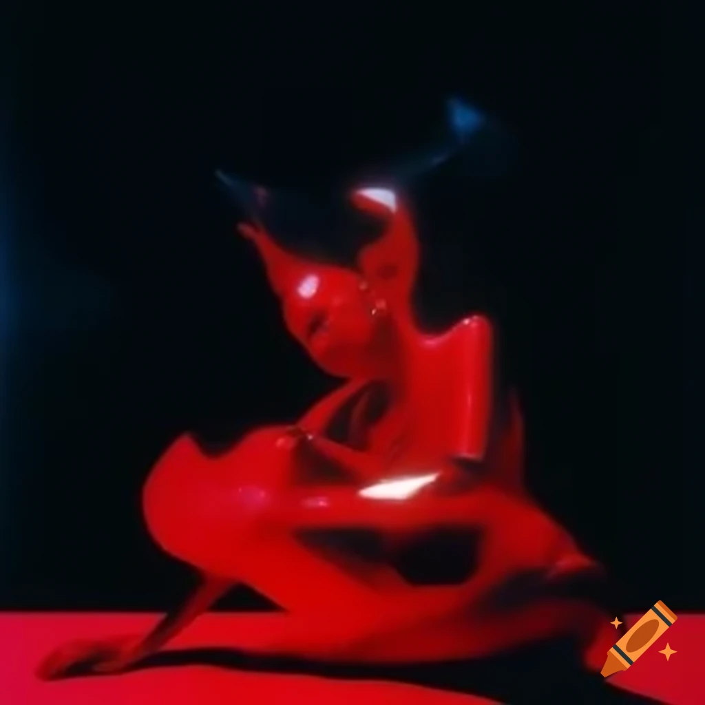 Pop surrealism photography featuring red glass statue
