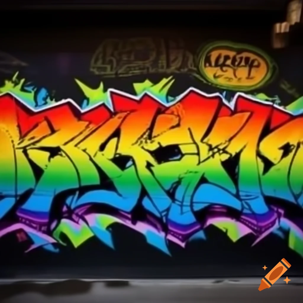 Vibrant rainbow graffiti art on urban wall
