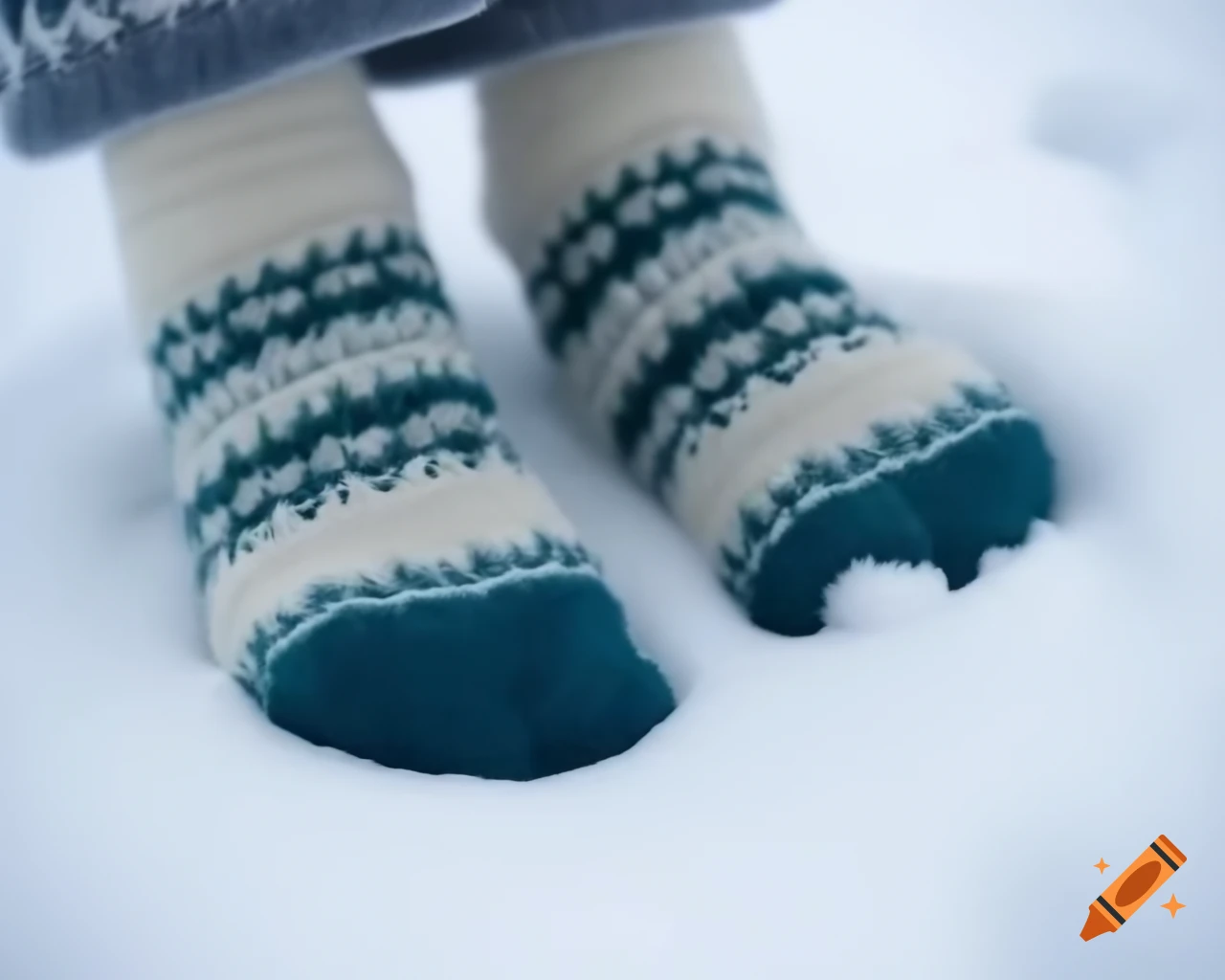 High-resolution photo of woolen socks in snow