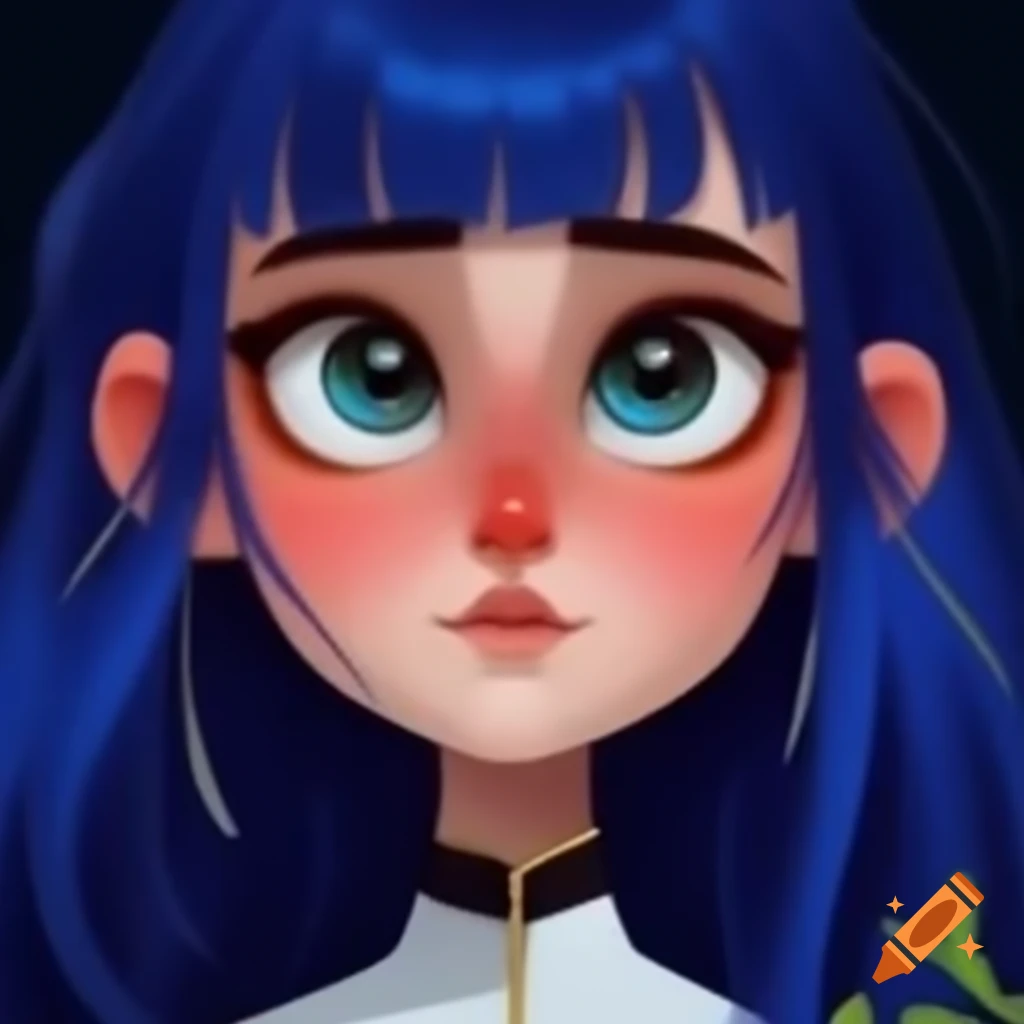 Semirealistic portrait of a girl with blue hair