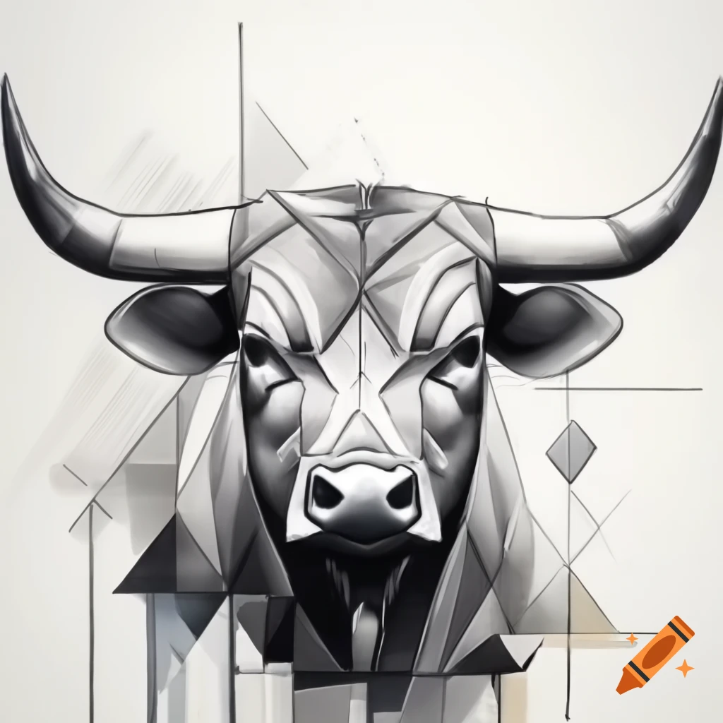 Geometric sketch of a front-facing bull head