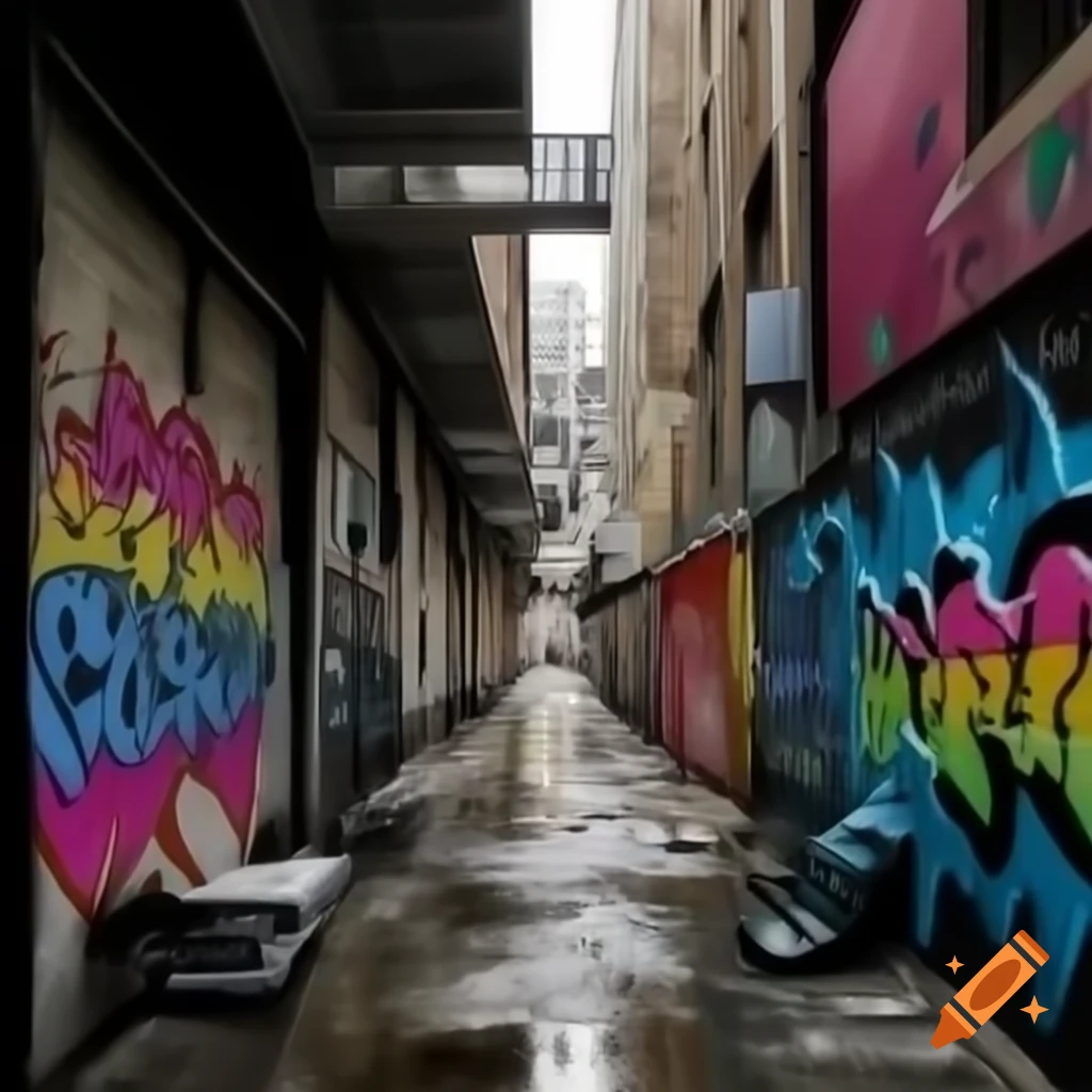 Colorful city ghetto featuring vibrant graffiti art