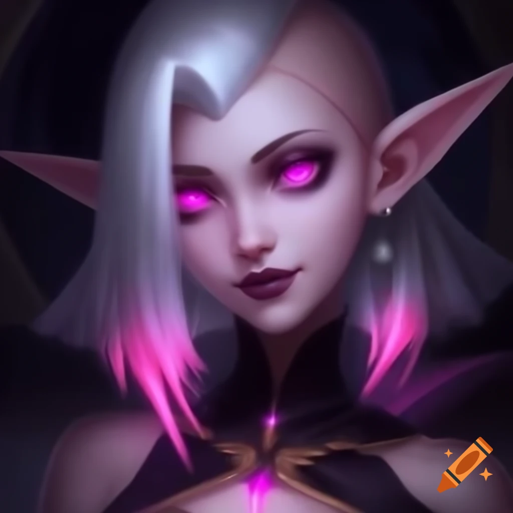 Gothic Sorceress With Pink Sparkling Eyes And Blonde pink Hair Gazing 