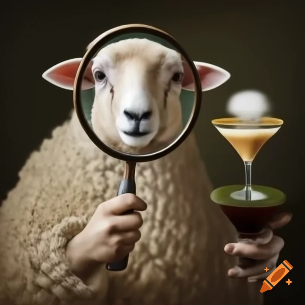Sheep with magnifying glass and espresso martini