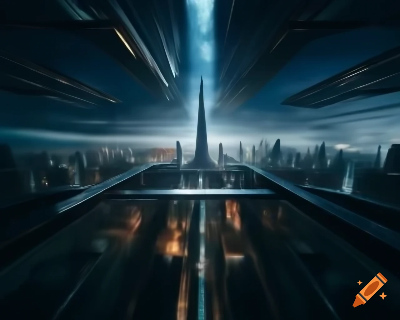 Futuristic cyberpunk cityscape with towering skyscrapers