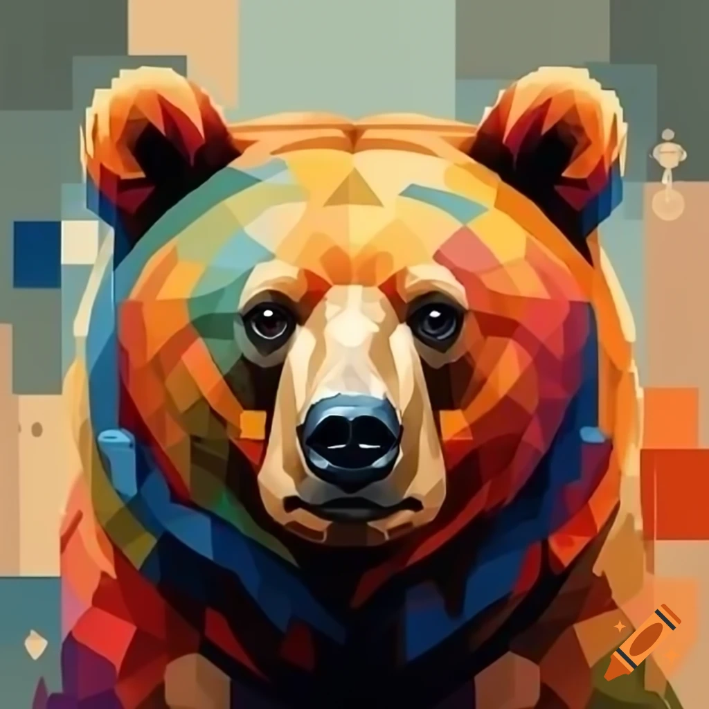 Cubist artwork featuring a bear