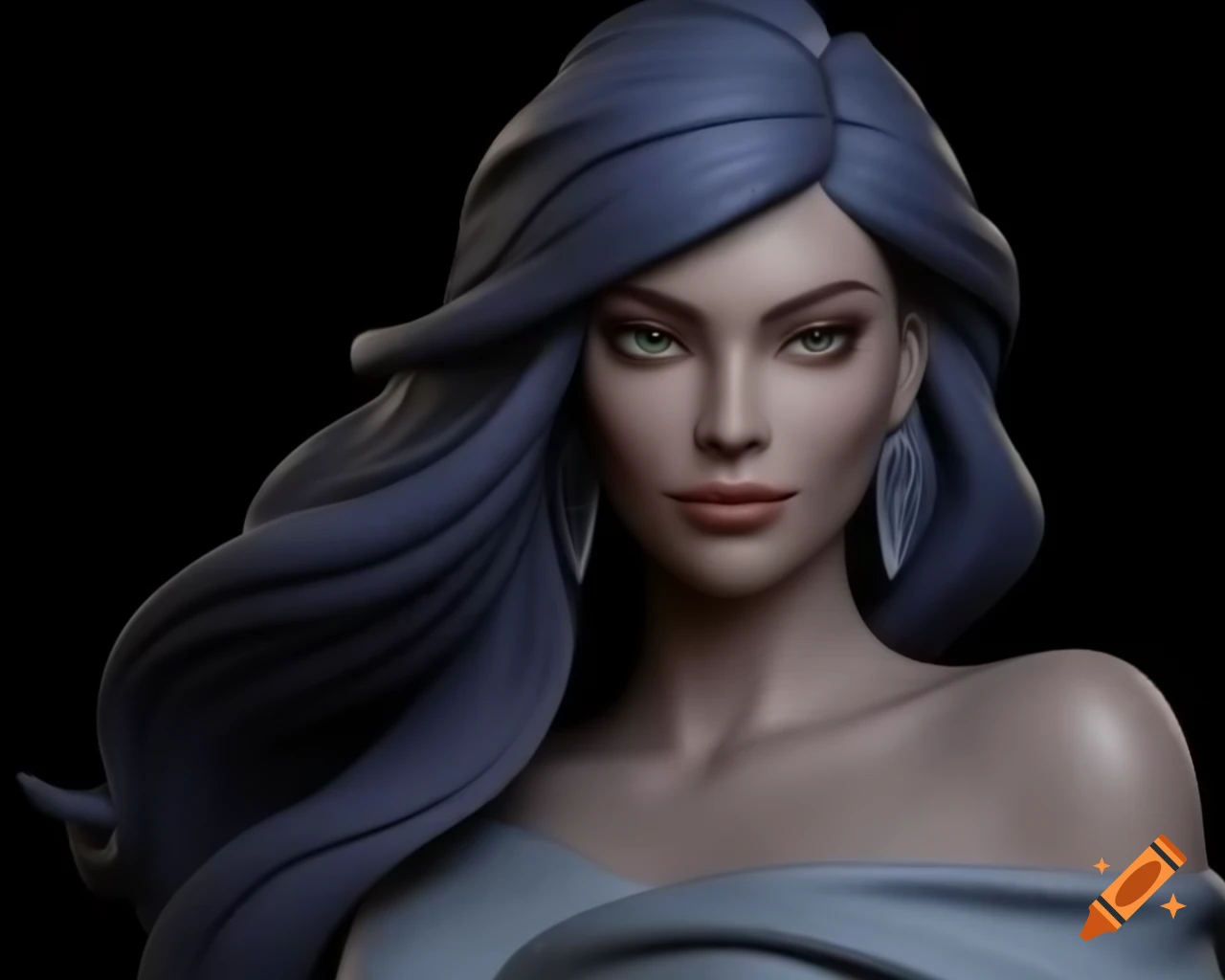 Close-up portrait of woman in flowing dress with beautiful hair, realistic digital art