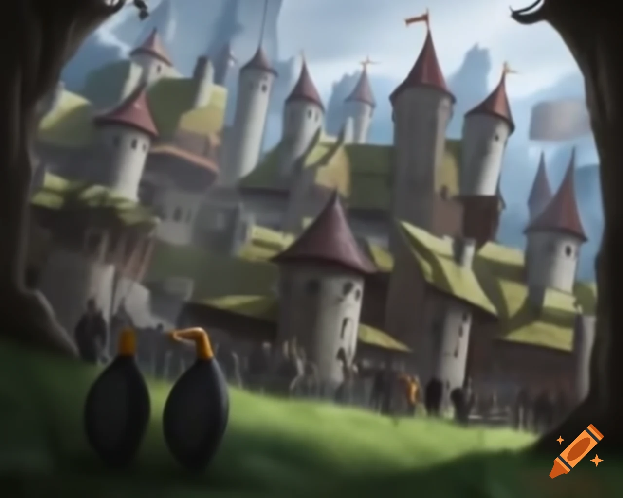 Medieval kingdom featuring penguin inhabitants