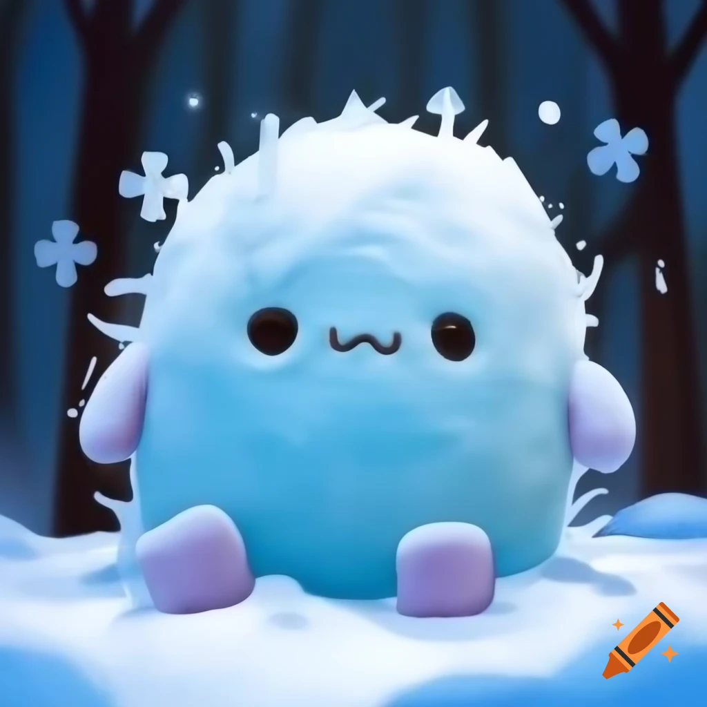 Small, squishy creature resembling a marshmallow with snow-like fur and tiny limbs