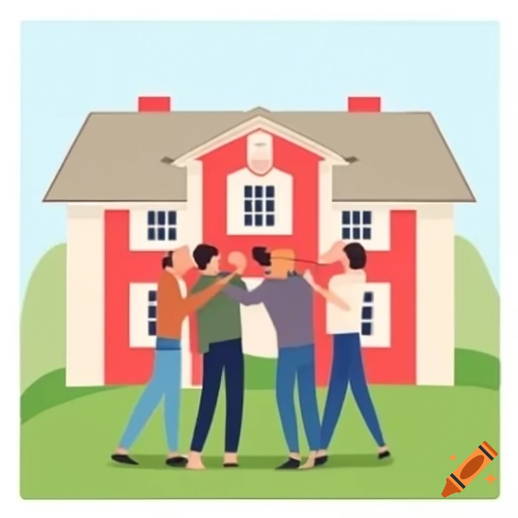 Close friends reuniting and hugging in front of a house