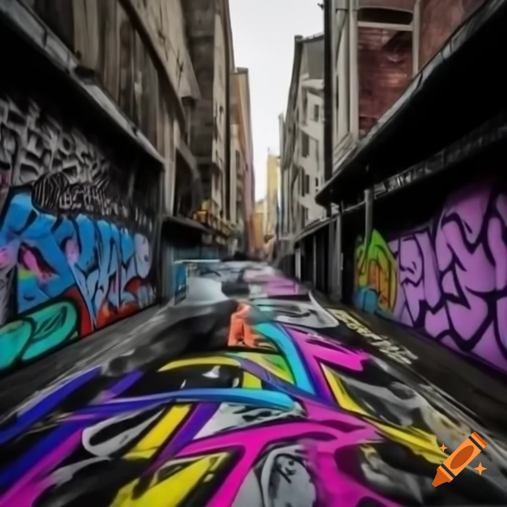 Colorful city ghetto featuring vibrant graffiti art