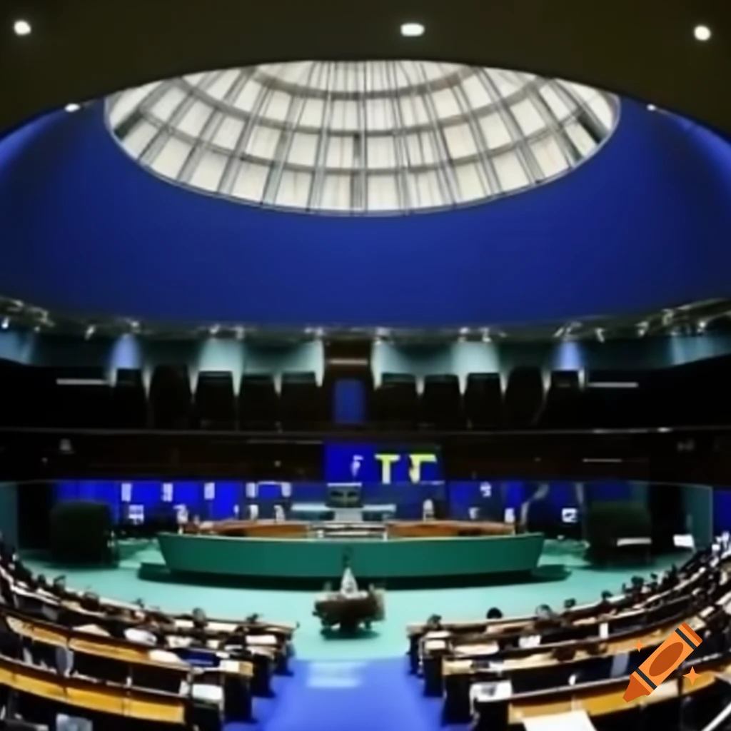 Brazilian federal senate interior featuring blue floor and walls