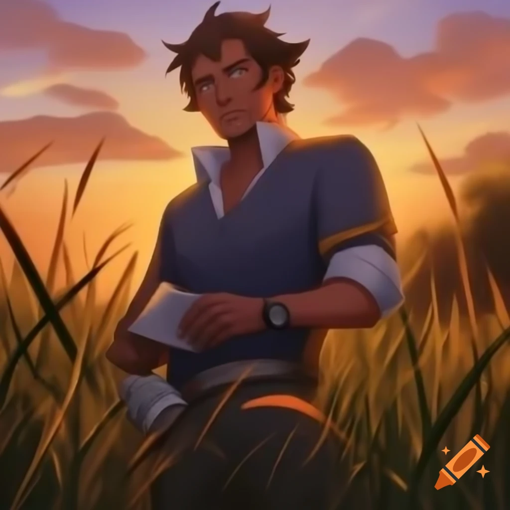 Middle-aged man in tall grass at sunset, reflecting hobbies like luxury watches and Pokémon cards