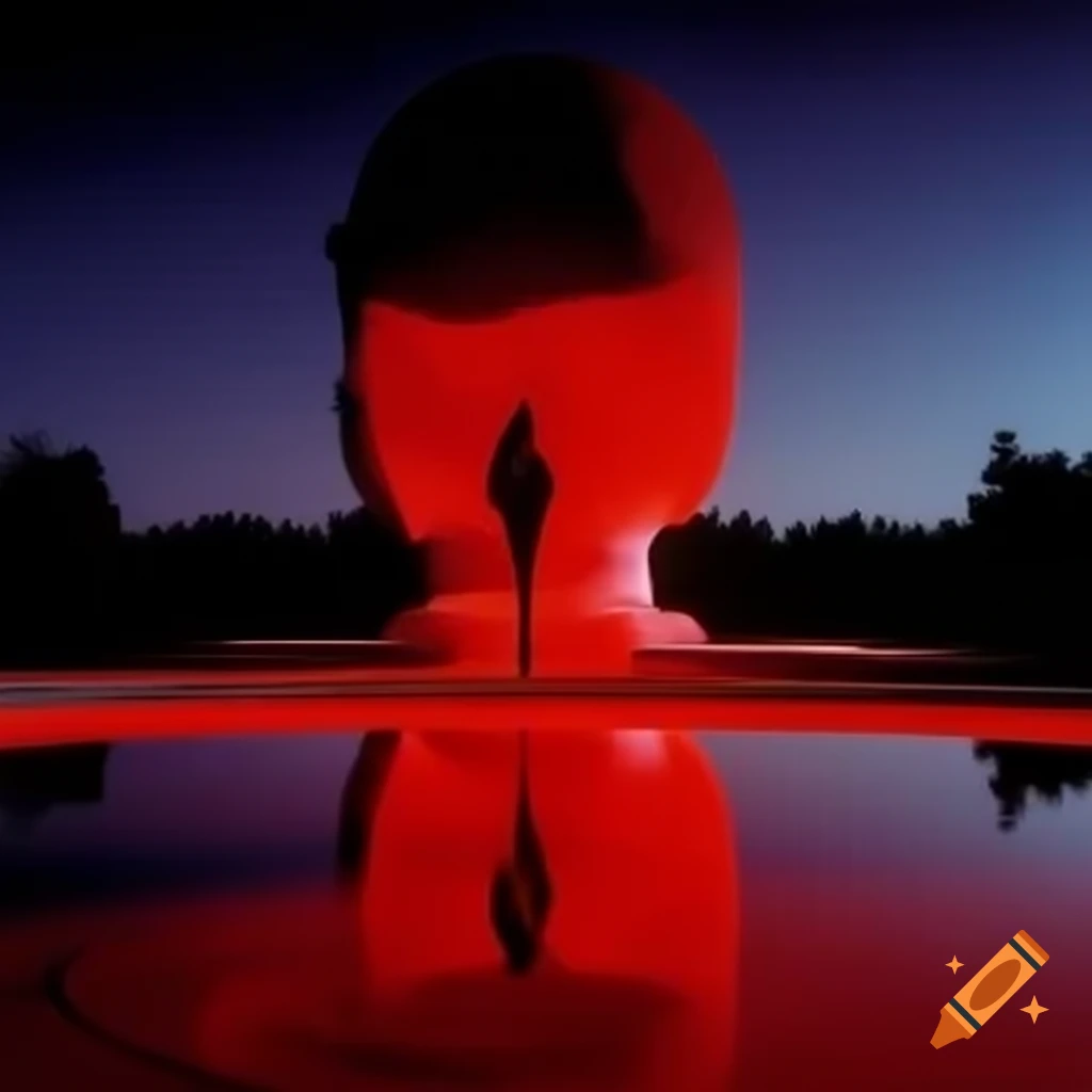 Pop surreal photography featuring a red glass statue