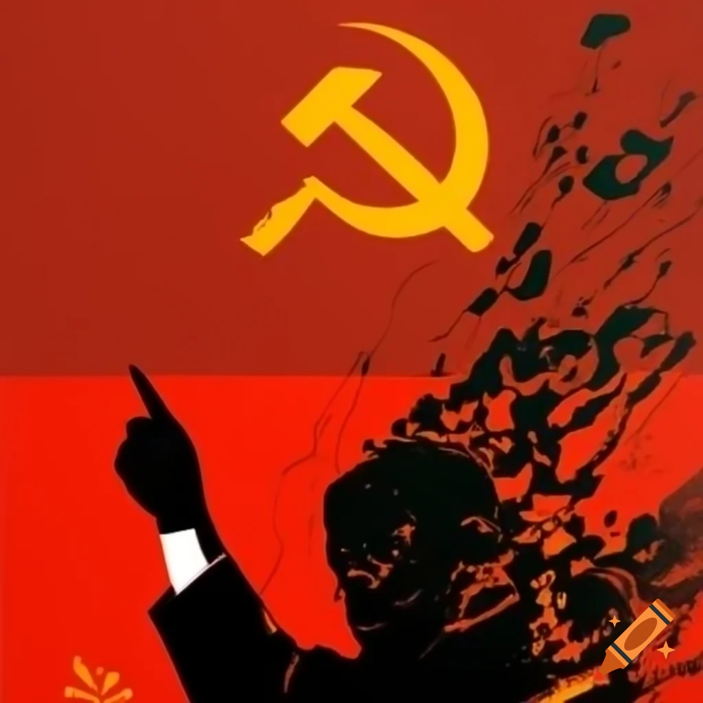 Soviet-style propaganda poster featuring engineer pointing forward in bold colors