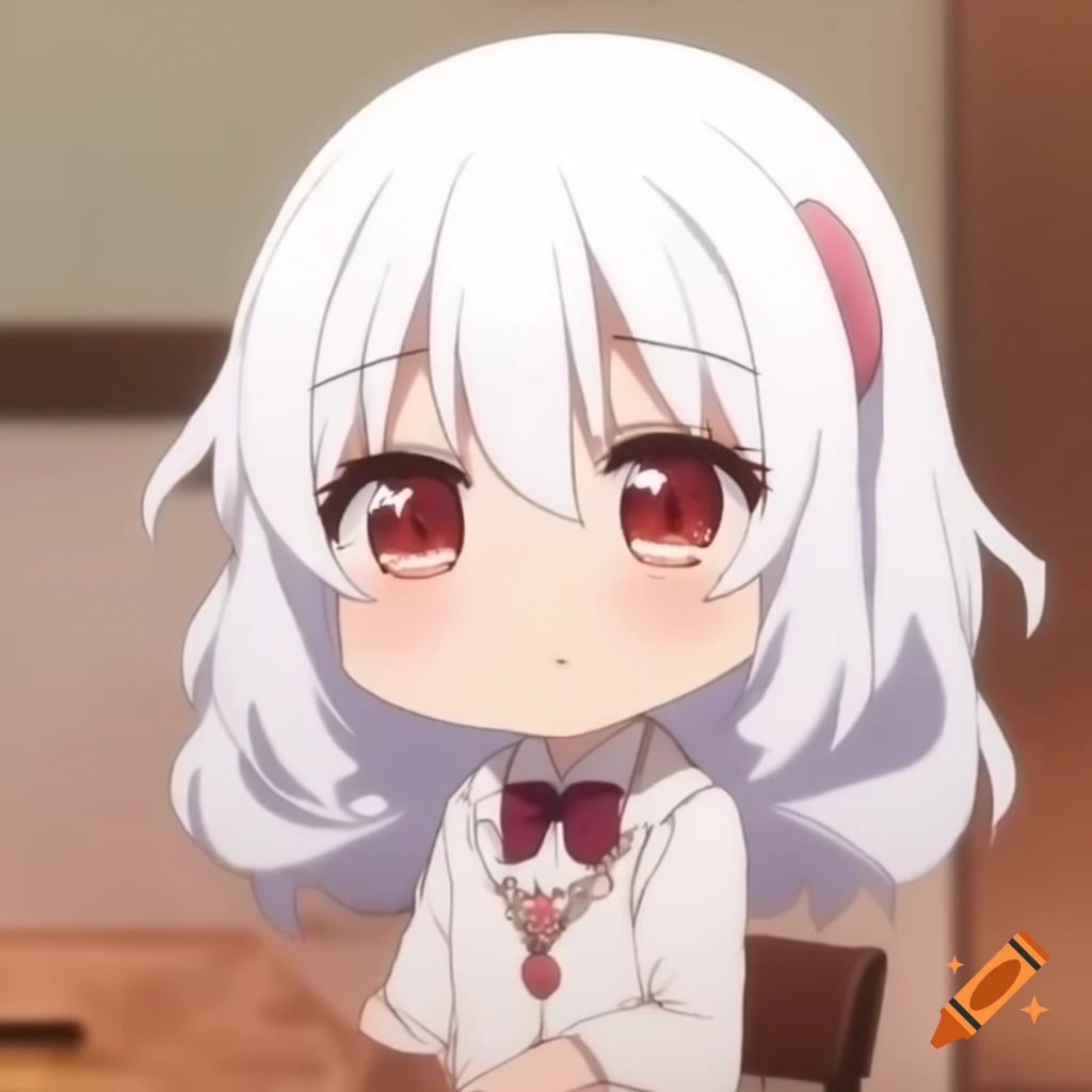 Chibi anime girl with white hair