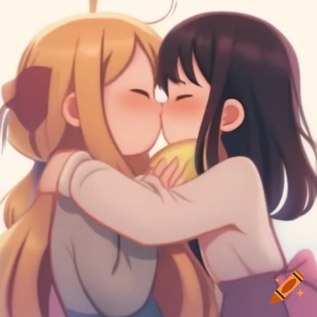 Anime girls embracing in a warm and friendly scene