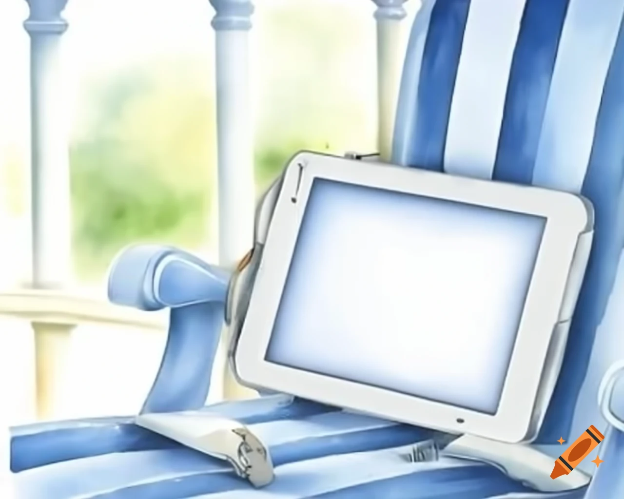 Tablet gadget placed on porch seat