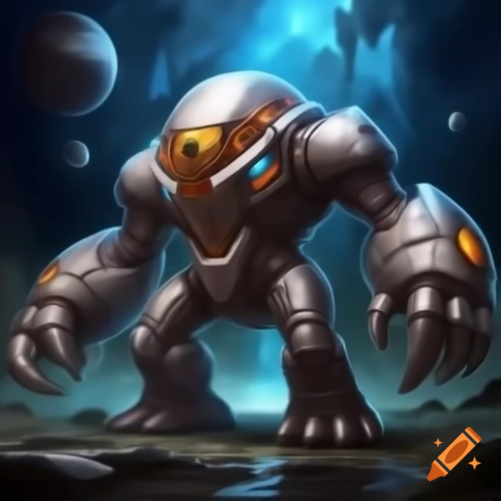 Neo-Spacian Gravity Golem from Yu-Gi-Oh! controlling gravity, high quality art