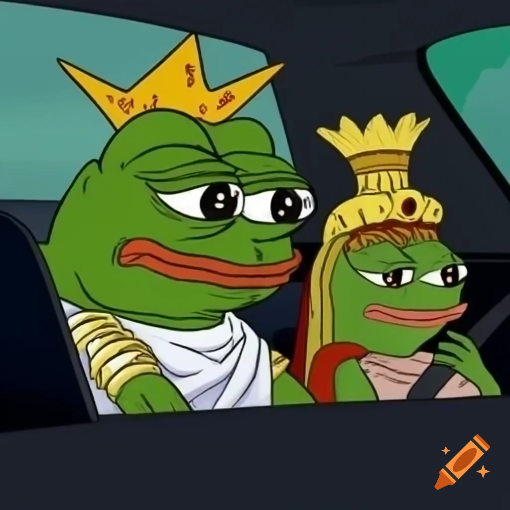 Pépé frog and Athéna in a car