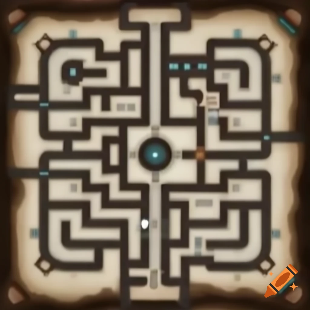 Detailed 2D map of underground labyrinth in hospital basement