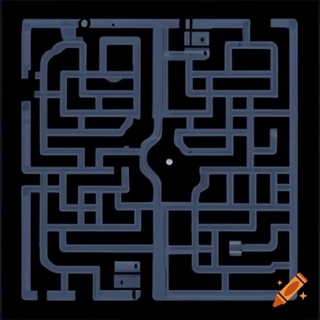 Detailed 2D map of a huge underground labyrinth in hospital basement