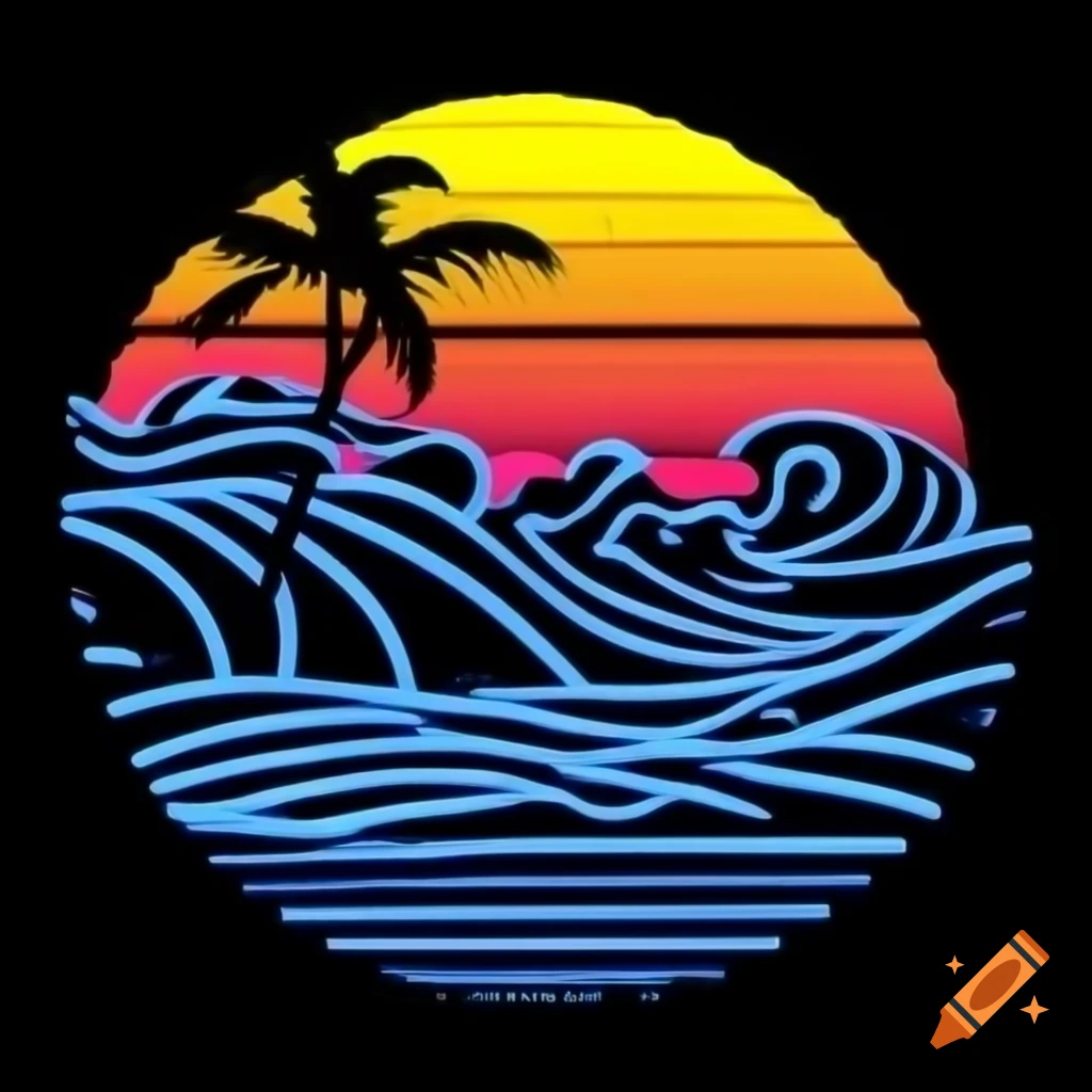Retro wave landscape with neon grid and 80's style lettering for Brazilian Jiu-Jitsu