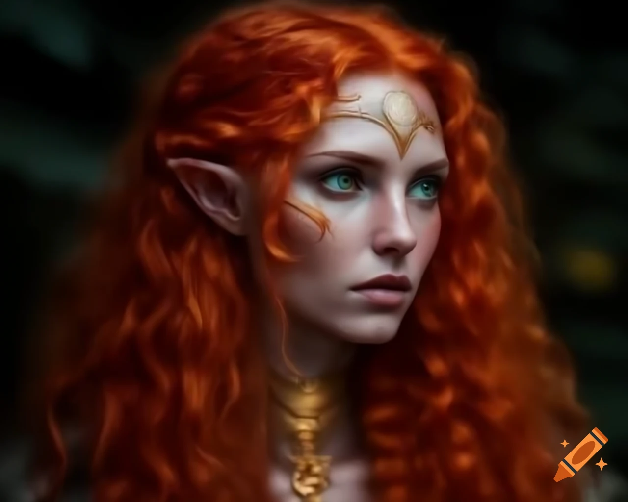 Close Up Of A Woman With Red Curly Hair In Digital Art Celtic Druid 