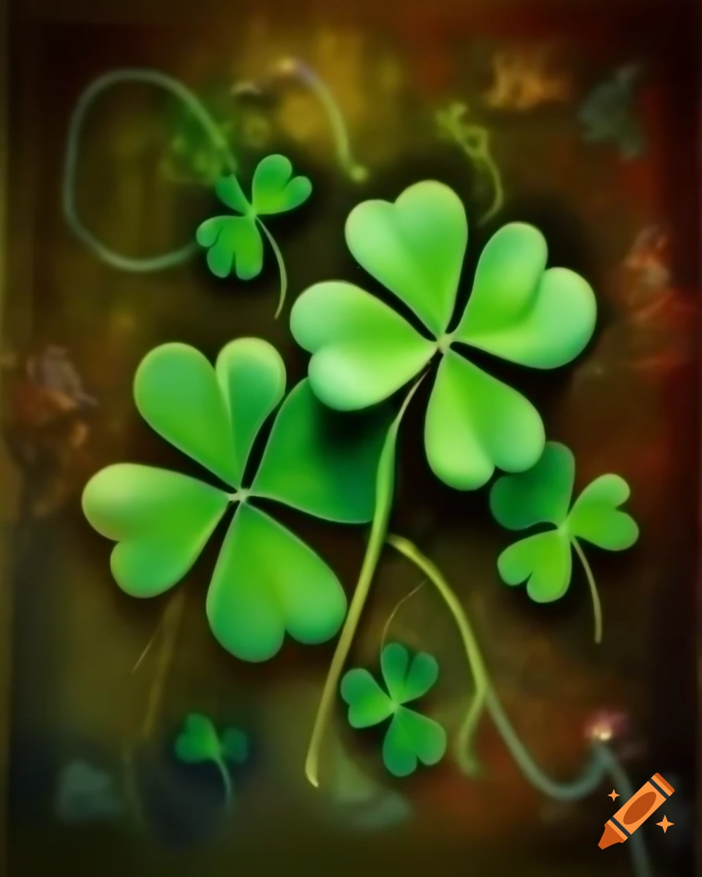 Vibrant green clover against faded floral wallpaper in delicate palette