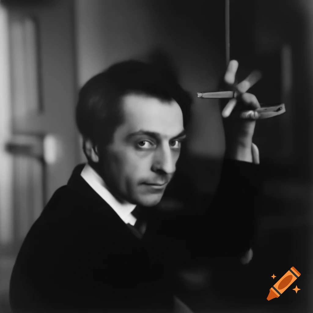 Portrait of Luigi Russolo with wires and sound elements