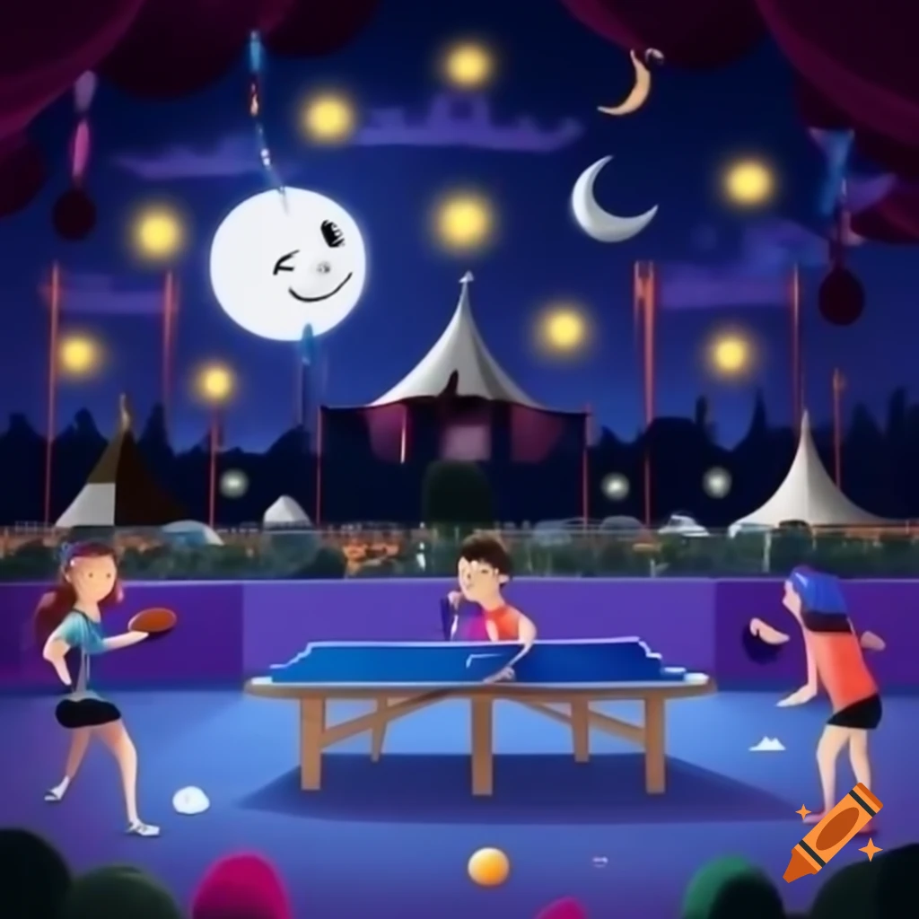 Celebration of moon festival with people playing table tennis on craiyon