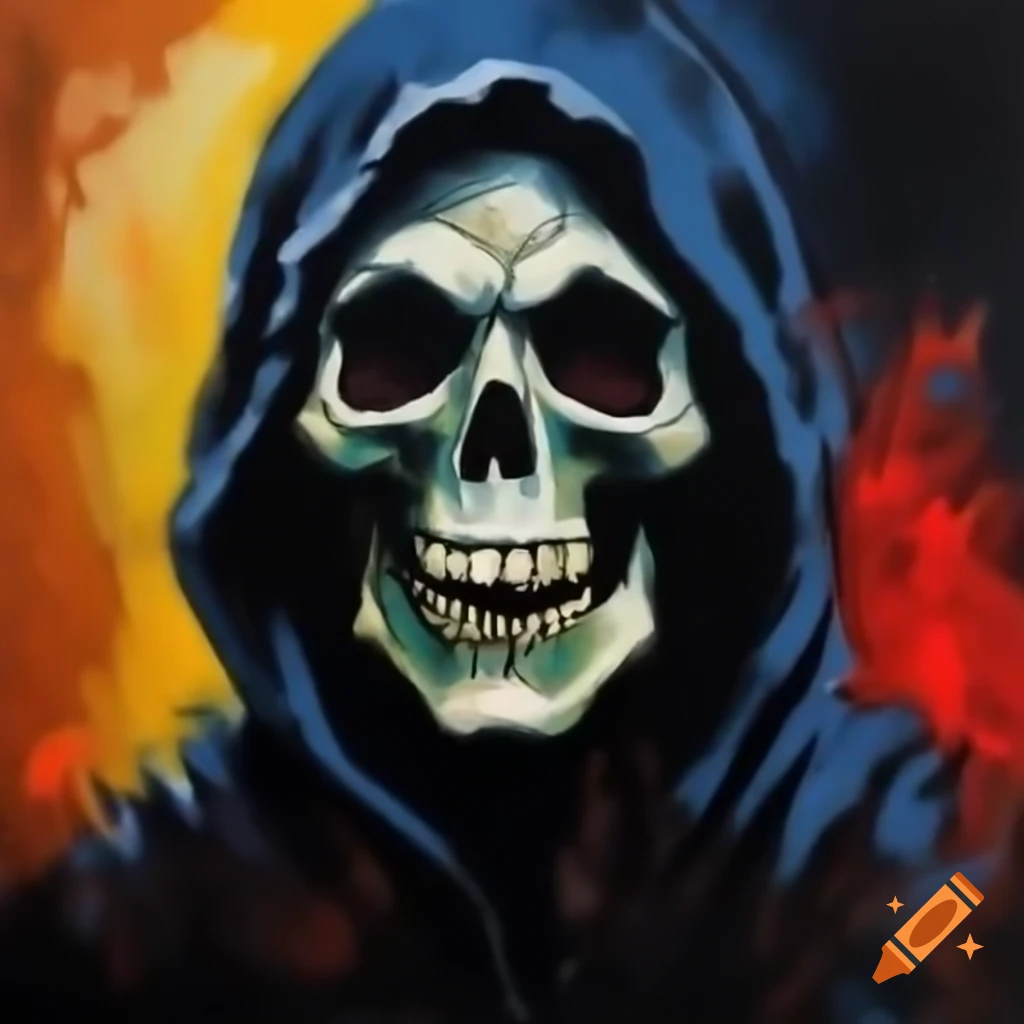 Expressionistic gouache painting of a reaper