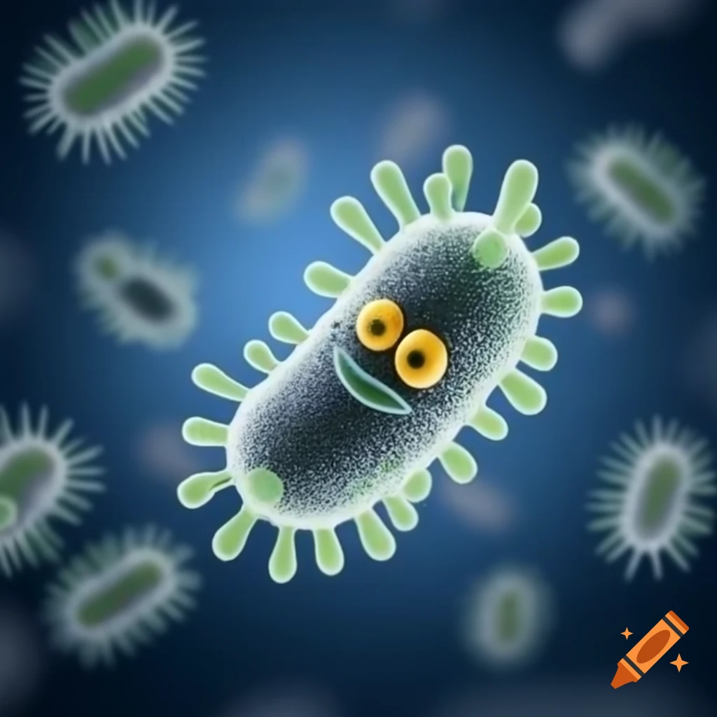 Microscopic dance floor with round bacteria interacting in vibrant community