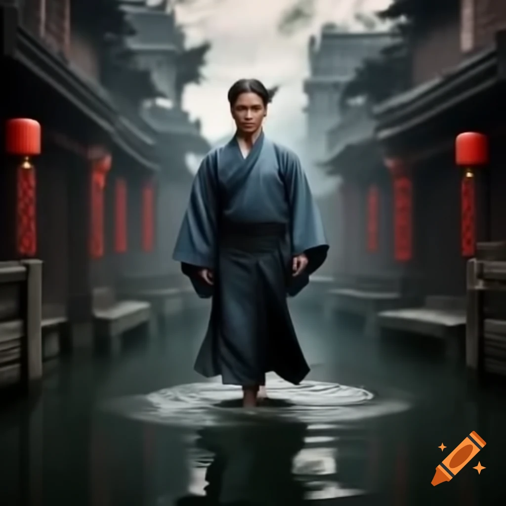 Confucius walking on water, illustrating philosophical themes