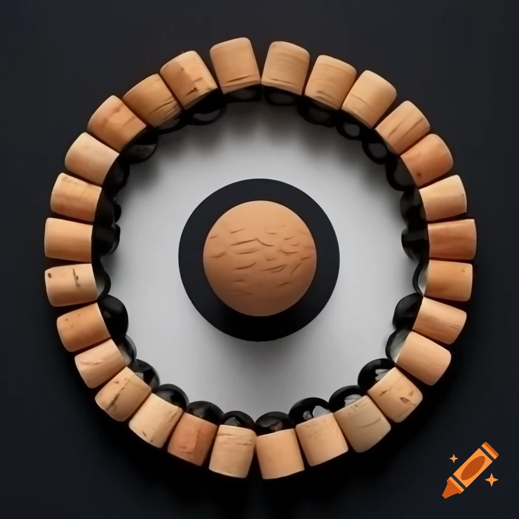 Cork pieces arranged in circle with marbles around them