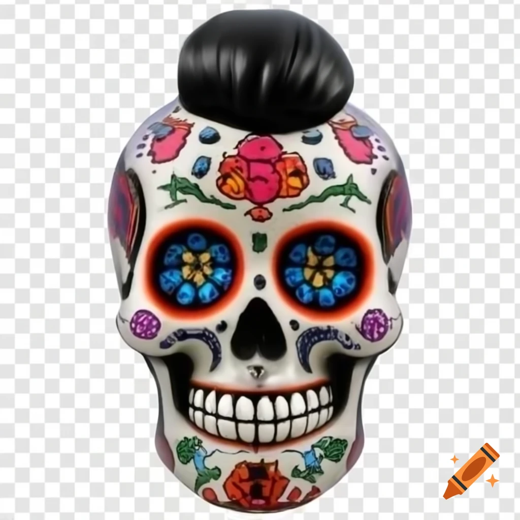 Punk rock Día de Muertos sugar skull with mohawk