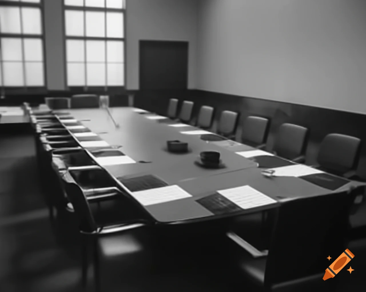 Empty meeting room with tables and chairs