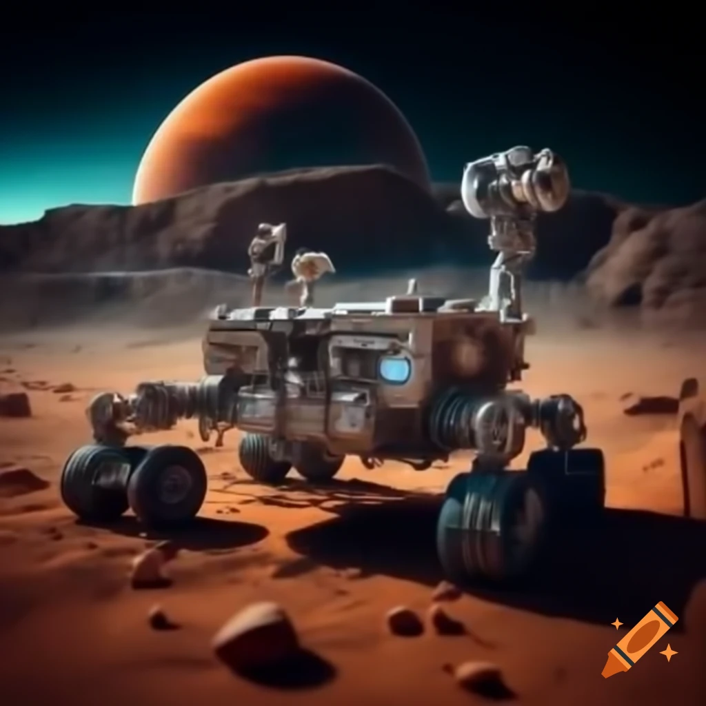 Mars rover surrounded by aliens