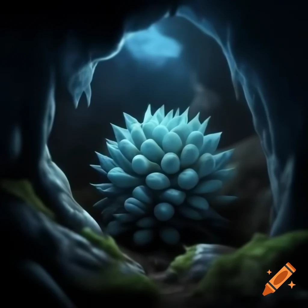 Blue orc with mushroom in dark cave setting
