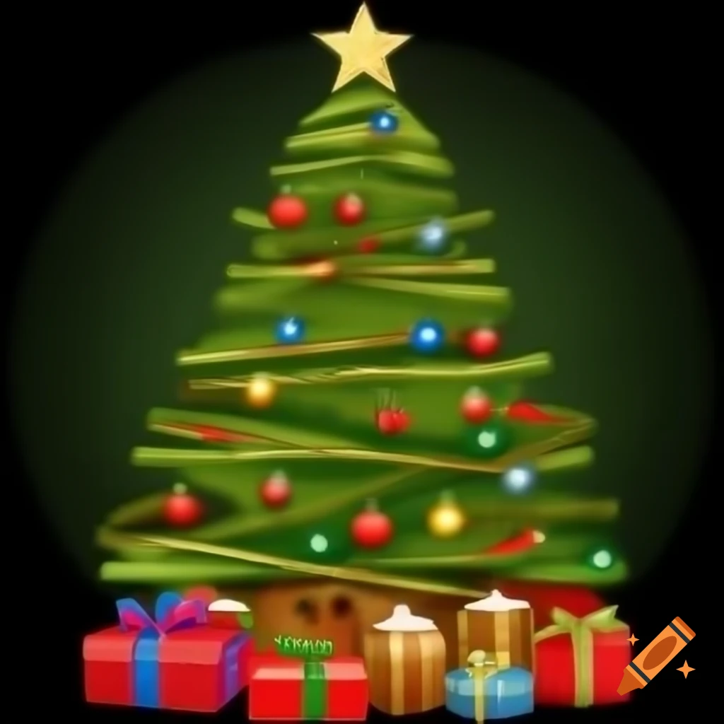 Christmas tree with lights and presents on new zealand beach surrounded