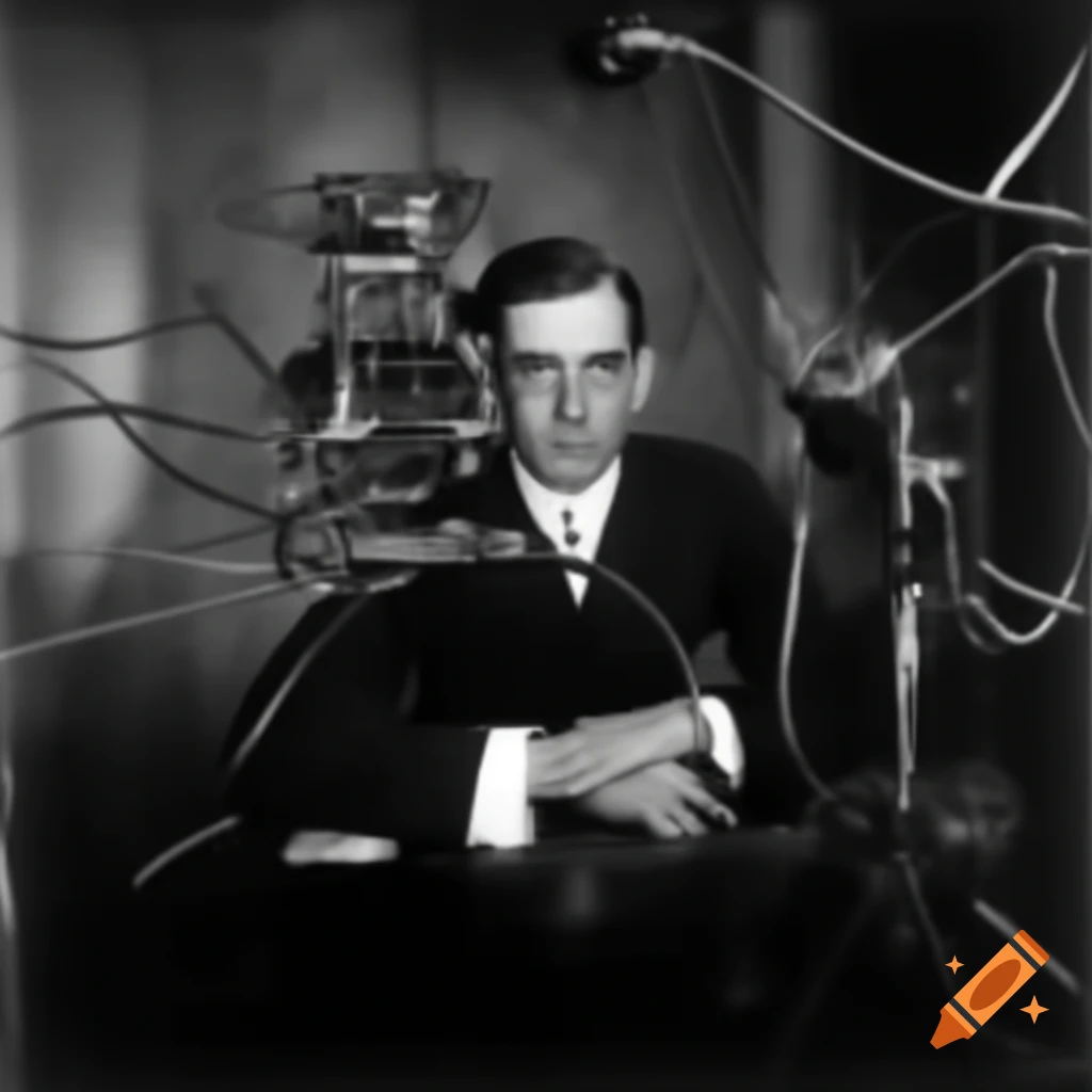 Portrait of Luigi Russolo with sound cables, Futurist movement artist