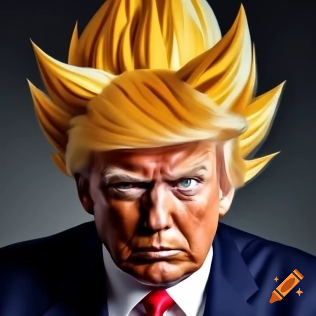 Cartoon character resembling Donald Trump transforming into Super Saiyan